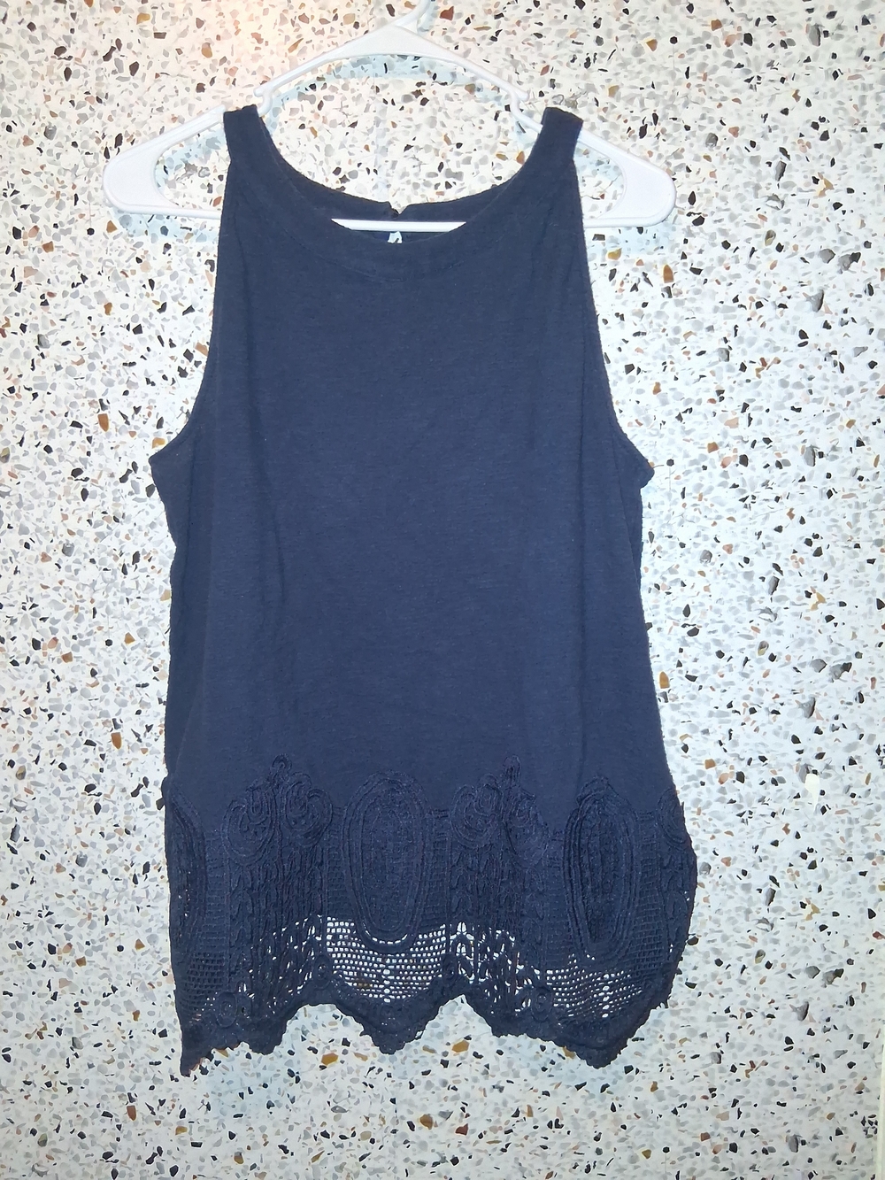 Adrianna Papelle Cotton Tank Top Size Large Blue Knit Trim